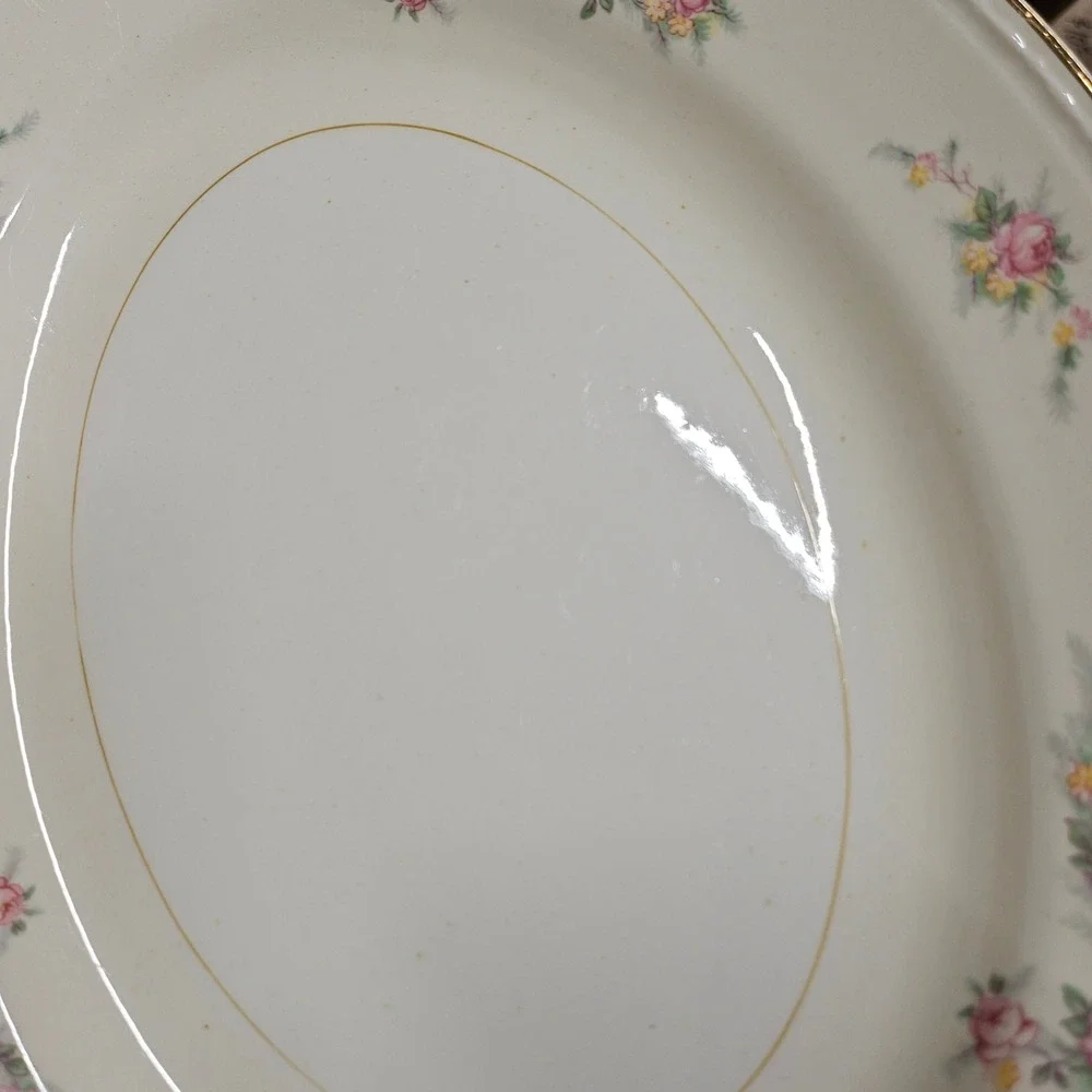 Vtg Homer Laughlin Eggshell Georgian Floral Oval Serving Platter Gold Trim J47N5
